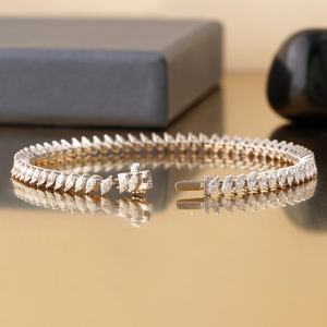 14K <b>Solid</b> <b>Gold</b> Tennis Bracelet with 3.03 CT Marquise Lab Grown Diamond Rhodium Plated Chevron Prong IGI Certified - Product Image 2