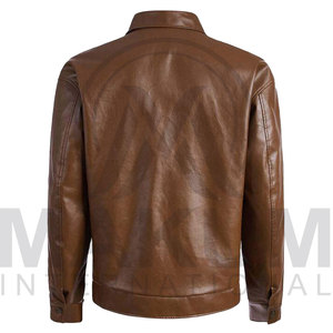 Chaqueta de Cuero Marrón para Hombre, Cuello Camisero, Cierre de Cremallera, Estilo Casual, Bolsillos, Corte Regular, Ropa de Otoño - Product Image 2