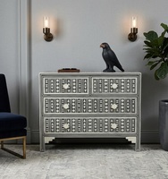 Commode à 6 tiroirs en bois sculpté à la main, style moderne, noir et blanc, fabrication indienne