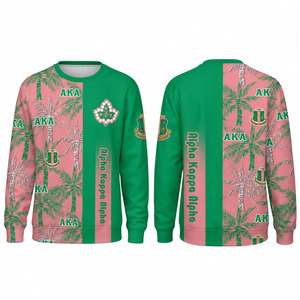 Sudadera Rosa de Cuello Redondo con Hoja Verde y Patrón AKA Alpha Theta, Unisex, Corte Regular, Informal, Tejida, Estampada, para Primavera - Product Image 4