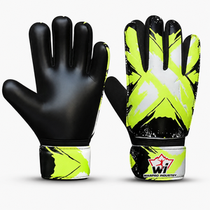 Custom Breathable Leather Soccer Goalkeeper Gloves Black Latex Palm Bold Neon Print Adjustable Wrist <b>Strap</b> Training Matches Team - Product Image 4