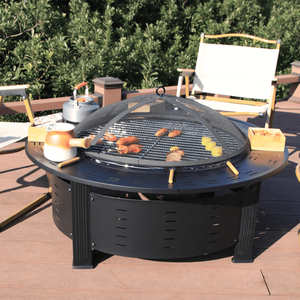 Round Table Fire Pit with Smokeless Charcoal Rack Full Set for Tea Barbecue Cooking Home Courtyard Outdoo Heating Brazier Wood - Product Image 2