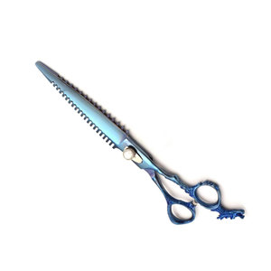 Ciseaux de barbier professionnels en acier inoxydable bleu plasma, lame fine et pointue avec design en os de poisson et manche dragon - Product Image 3