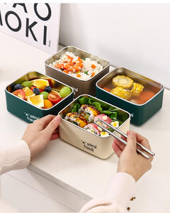 กล่องอาหารสแตนเลสสตีลทันสมัย 1 ช่อง ปลอดสาร BPA ใช้กับไมโครเวฟได้ เก็บความร้อน ป้องกันการรั่วซึม พร้อมฝาพลาสติกและชุดช้อนส้อม - Product Image 5