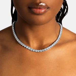 Women's 925 <b>Silver</b> Moissanite <b>Choker</b> Necklace Round Brilliant Cut Channel Set Rhodium Plated Luxury Tennis Style - Product Image 1