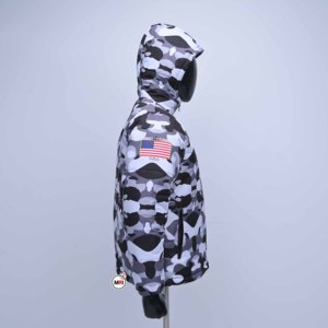 Black <b>White</b> Camouflage Hooded Winter Quilted <b>Jacket</b> With Embroidery Logo Zipper Closure Water Resistant Thick Filled Puffer Coat - Product Image 3
