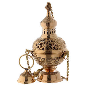 Encensoir classique en laiton fait main, doré, décoratif, avec chaîne et couvercle, pour usage religieux en église toute l'année. - Product Image 2
