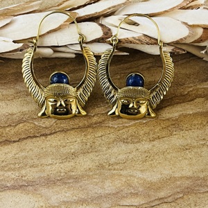 Boucles d'oreilles créoles tendance et originales, style tribal Bouddha, bijoux bohèmes en laiton pour femme, plaqué or 18 carats, motif aile d'ange ethnique, vente en gros/OEM/ODM - Product Image 2