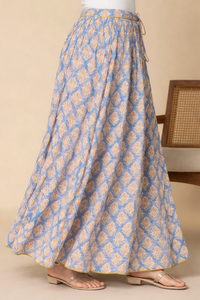 Women's Hand Block Print & Embroidery Pure Cotton Maxi <b>Skirt</b> Boho Paisley <b>Elastic</b> Waist Summer Beach Bohemian - Product Image 2