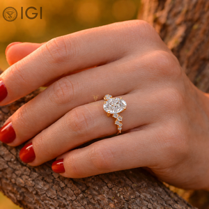 Bague de fiançailles en or massif 14K 18K certifiée IGI, diamant de laboratoire ovale et rond de 2,00 carats, bijoux de promesse de mariage pour femme - Product Image 1