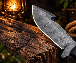Handmade Industrial Grade Damascus Guthook Knife with Ram`s Horn Handle and <b>Leather</b> Sheath for Outdoor Camping - Product Image 6