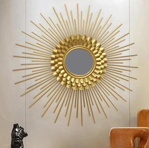 Golden Sunburst Wall Mirror <b>Round</b> Hollywood Glam Decorative Brass <b>Frame</b> for Living Room Bedroom - Product Image 3