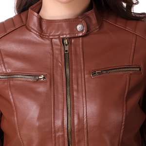 Chaqueta de Cuero Vegano para Mujer, Estilo Casual, Ligera, Corte Ajustado, Talla Pequeña, Cuello Solapa, Corta, para Primavera/Verano - Product Image 5