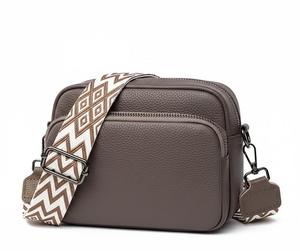 Women Leather Crossbody Bag Geometric <b>Strap</b> Zip Closure Minimalist Style Daily Use <b>Shoulder</b> Bag - Product Image 1