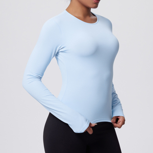 <b>Pink</b> Long Sleeve Yoga <b>Top</b> Stretch Workout Tee Crew Neck Fitness Shirt for Women - Product Image 2
