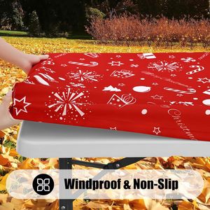 Set di 2 Tovaglie Rettangolari Impermeabili Elasticizzate in Poliestere, Copritavolo Natalizio per Decorazioni da Patio e Feste - Product Image 1