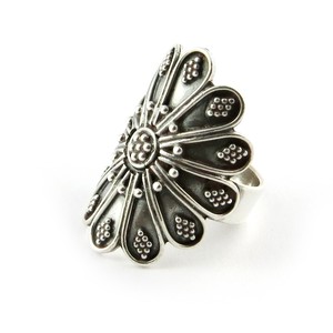 Anillos Plateados con Diseño Floral, Estilo Bohemio de Moda India, Joyería con Engaste de Bisel para Compromiso y Boda - Product Image 3