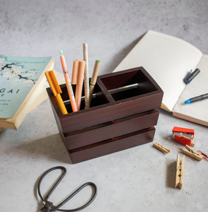 Wood Pen Pencil Holder Wooden Pen Pencil Holder <b>Stand</b> Multi-Purpose <b>Desktop</b> Pencil And Business Card Holder Pen Holder - Product Image 5