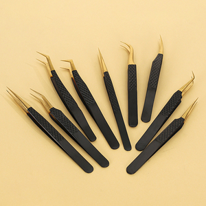 Pinzas para Pestañas con Agarre de Diamante, Pinzas de Acero Inoxidable con Punta de Fibra Profesional para Extensiones de Pestañas, Color Negro - Product Image 4