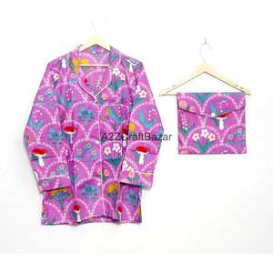 Elegante Camisa de Mujer 100% Algodón con Estampado Floral Digital, Cuello Camisero, Cierre con Cordón, Cintura Elástica, Transpirable y de Manga Corta - Product Image 2