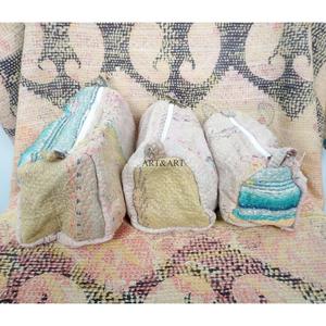 Kantha Cotton <b>Pouches</b> Set 3 Sizes Zipper Closure for Travel Storage Organizing Cosmetics-Lightweight Large Multi-Purpose - Product Image 3