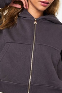 Veste à capuche zippée de haute qualité, style streetwear, en polaire unie, coupe oversize, en pur coton, pour l'entraînement en extérieur, sans cordon - Product Image 2
