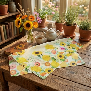 [K-ESSENTIALS] Pañuelo de bolsillo premium con estampado floral amarillo suave y absorbente para pícnic - Product Image 6