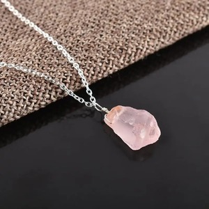 Handcrafted Rose Quartz Wire <b>Wrapped</b> Pendant Necklace Gold Plated 8-15mm Natural Gemstone Fashion Jewelry - Product Image 3
