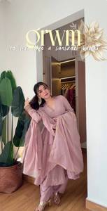 Mal Chanderi Pink Salwar <b>Suit</b> Floor-Length <b>Fancy</b> Lace Work Dupatta Casual Style Party Wear Designer Wrinkle-Free 3-Piece - Product Image 3