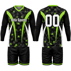 Uniforme de Voleibol Sublimado Negro y Verde para Hombre, Conjunto Deportivo de Manga Larga de Poliéster para Entrenamiento y Partidos de Equipo - Product Image 1