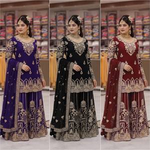Enhance the Beauty of Your Wardrobe with This Newly Launched Modern Salwar Kameez <b>Flared</b> Plazzo Set in Faux Georgette - Product Image 1