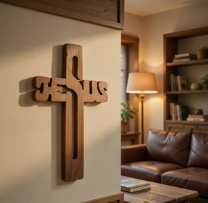 Cruz de Madera Hecha a Mano, Ligera y Ecológica, con Nombre de Jesús, Diseño Art Deco, Regalo Perfecto de Navidad para Decoración del Hogar Cristiano - Product Image 2