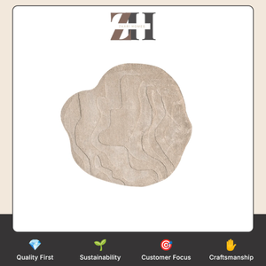 <b>Round</b> Beige Viscose Handmade Rug Luxury Soft Area <b>Carpet</b> with Elegant Textured Design for Living Room Bedroom Lounge Modern Home - Product Image 6