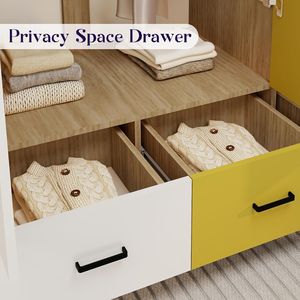 Armadio di grandi dimensioni in legno armadio armadio con asta di sospensione 2 pacchetti camera da letto armadi in legno cassetti porta armadio armadio armadio - Product Image 5