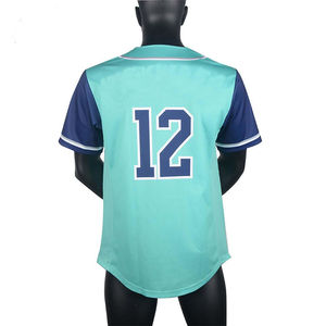 Camiseta de Béisbol para Hombre, Manga Corta, Azul Turquesa, Número 12 Estampado, Cierre de Botones, Corte Regular, Ropa para Adultos - Product Image 2
