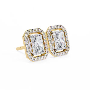 Luxury Radiant E VS 1ct Each and Round Cut Lab Grown Diamond 14K Gold IGI Certified <b>Earring</b> <b>Tops</b> for Gift Party & Anniversary - Product Image 1