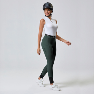 Pantalones de equitación personalizados OEM para mujer, de cintura media, con agarre de silicona en todo el asiento, de elastano/poliéster de alta elasticidad - Product Image 4