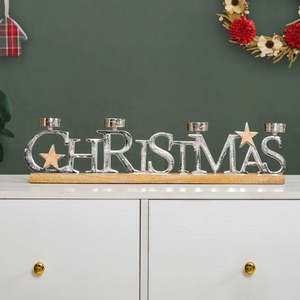 <b>Christmas</b> Letter Candle Holder Wooden Base Vintage Style Handicraft Decor - Product Image 5
