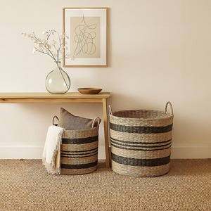 Ensemble de 2 paniers en jonc de mer avec rayures noires, paniers de rangement faits à la main, vente en gros, écologiques, fabriqués au Vietnam - Product Image 5