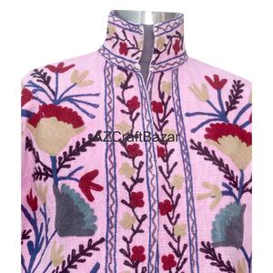 Chaqueta Bomber de Mujer con Cuello en V, Diseño Floral Vintage, Bordado Suzani TNT, Ecológica, Transpirable, de Secado Rápido, Tejido de Algodón - Product Image 3