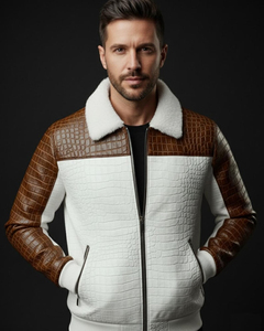 Veste en cuir de crocodile et de vache faite à la main, très vendue, pour hommes, veste en cuir de qualité supérieure, vêtements d'extérieur de créateur, vestes d'hiver pour hommes - Product Image 4