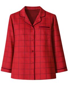 Ensemble de pyjama pour femmes à carreaux rouges personnalisés, manches longues, boutonné, vêtements de nuit en coton doux, ensemble de vêtements de détente à deux pièces, vêtements de maison - Product Image 3