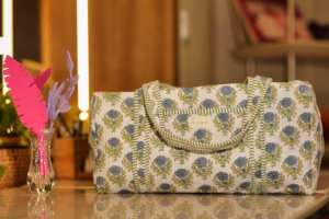 Bolsa de Lona Acolchada de Algodón con Estampado Botánico Azul, Bolsa de Viaje de Gran Capacidad, Bolsa de Gimnasio para Fin de Semana, Bolso de Mano Elegante para Mujer - Product Image 3
