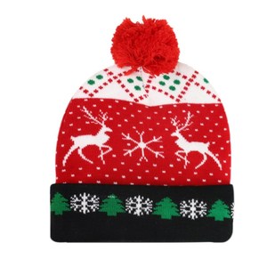 Gorro de punto jacquard unisex de reno navideño con pompón y diseño 'Let It Snow' - Product Image 5