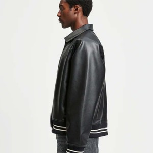Blouson bomber en cuir PU noir pour homme, col montant, fermeture éclair, coupe décontractée, couleur unie, vêtements d'hiver, streetwear - Product Image 5
