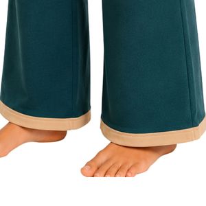Manufacturer Womens Teal and <b>Beige</b> Long Sleeve Crop <b>Cardigan</b> Wide Leg Pajama Set Soft Breathable Lounge Sleepwear Custom OEM - Product Image 3