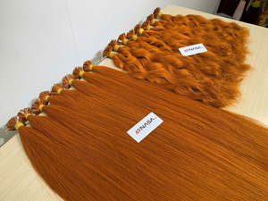 Extensions de cheveux vierges vietnamiens Super Double Draw à pointes plates en kératine, lisses naturels, ondulés, couleur cuivre, 22-30 pouces - Product Image 1