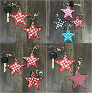 Porte-clés tendance 2025, designer, en cuir de vache à carreaux, charme étoile mignon, accessoires pour porte-clés, porte-clés et porte-cartes, cadeau unisexe - Product Image 3