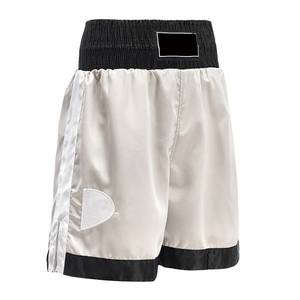 Shorts de boxe unisexes blancs avec bordure noire, séchage rapide, polyester, vêtements d'arts martiaux, taille adulte, coupe classique - Product Image 1