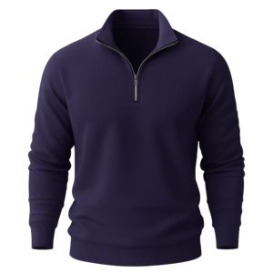 Pull à col montant zippé pour homme, bleu marine uni, tricoté, coupe classique, idéal pour l'automne - Product Image 1